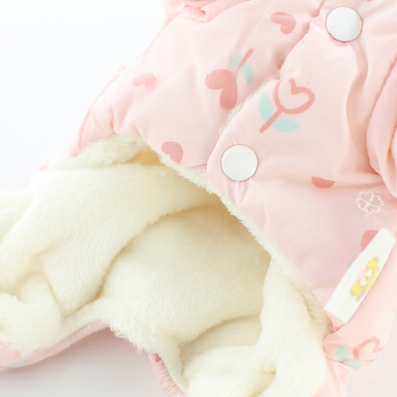 Broderie din pânză caldă de iarnă Haine pentru câini cu patru picioare Salopetă pentru cățeluș prințesă roz cu glugă cu imprimeu