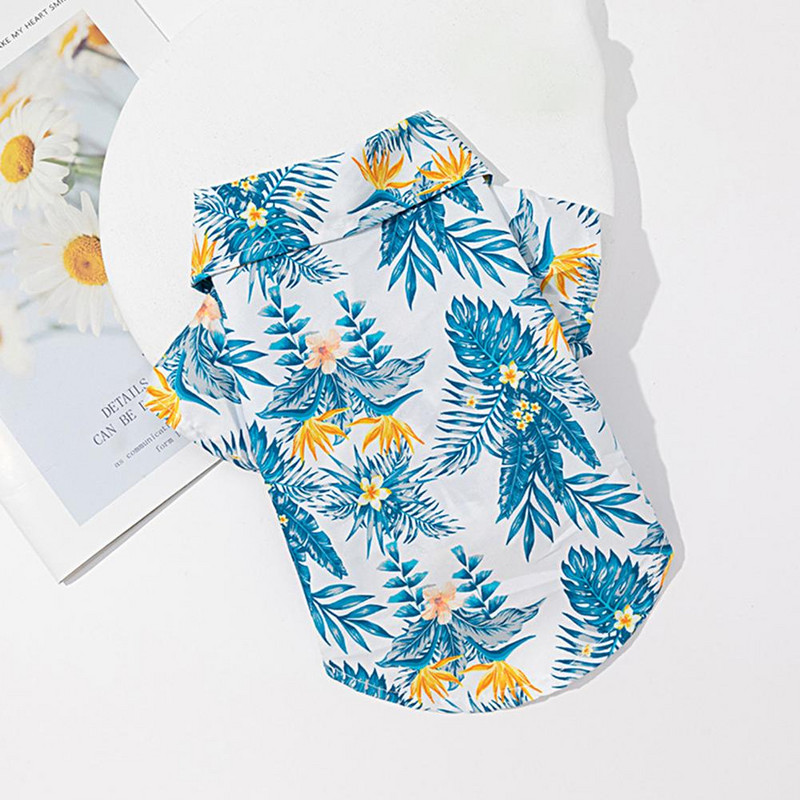 Útulné tričko pre domáce zvieratá, polyesterové oblečenie pre domáce zvieratá s potlačou listov, udržiavanie tepla, tenké, priedušné, plážové oblečenie s krátkym rukávom