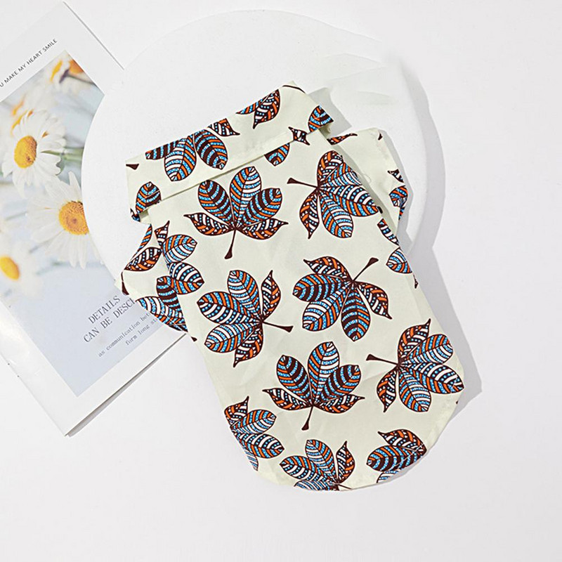 Útulné tričko pre domáce zvieratá, polyesterové oblečenie pre domáce zvieratá s potlačou listov, udržiavanie tepla, tenké, priedušné, plážové oblečenie s krátkym rukávom