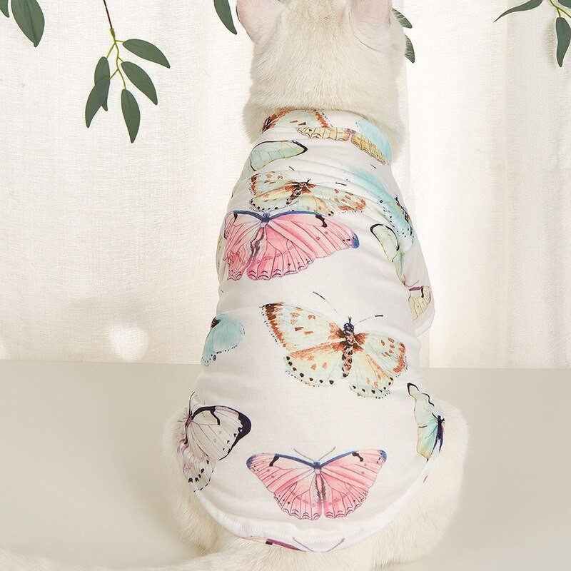 Oblečenie pre domáce zvieratá, tričká s motýľovou potlačou pre psov, oblečenie pre mačky, malé, roztomilé, tenké, jarné, letné, módne, chlapčenské a dievčenské, produkty pre domáce zvieratá 2022