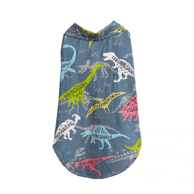 Útulné oblečenie pre mačky s kreslenou potlačou dinosaurov, streetwear tričko pre psa, tričko pre šteniatka, mikina s kapucňou pre psa