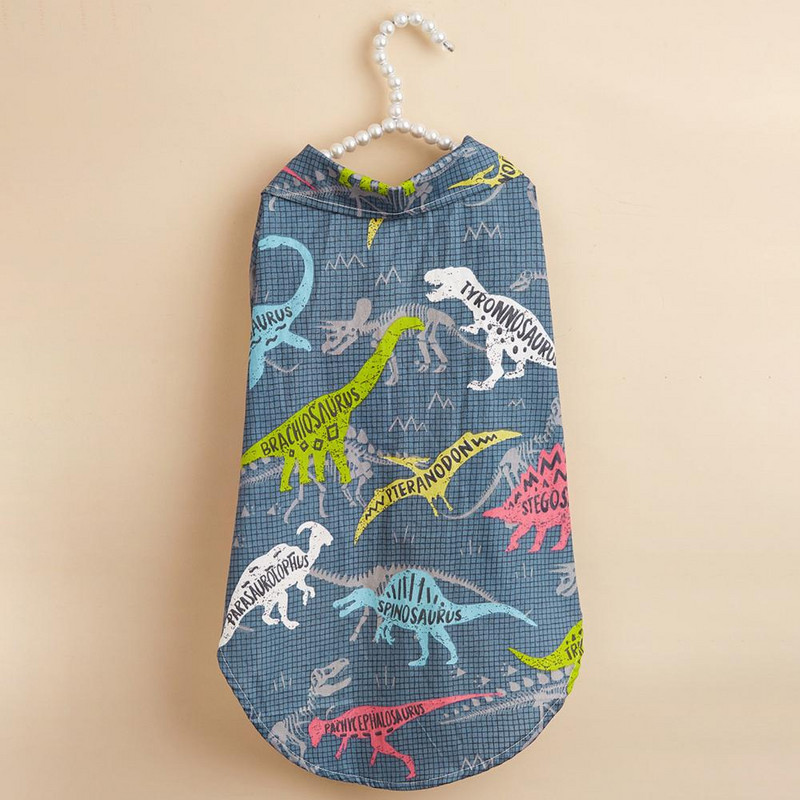 Útulné oblečenie pre mačky s kreslenou potlačou dinosaurov, streetwear tričko pre psa, tričko pre šteniatka, mikina s kapucňou pre psa