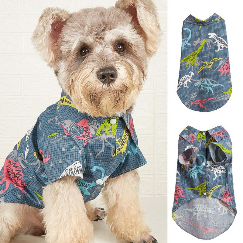 Útulné oblečenie pre mačky s kreslenou potlačou dinosaurov, streetwear tričko pre psa, tričko pre šteniatka, mikina s kapucňou pre psa