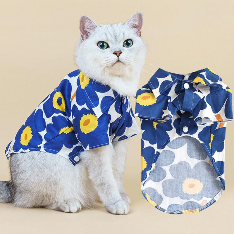 Cămașă pentru câine pentru animale de companie, imprimare cu flori, guler răsturnat, îmbrăcăminte, bluză pentru câine, respirabilă, costum pentru îmbrăcăminte pentru pisici de Crăciun