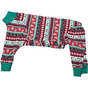 Дрехи за кучета Карикатурен принт Коледен модел Четирикраки пуловер с пълно покритие Кучешка пижама за средно големи кучета Облекло след операция
