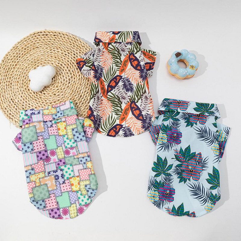 Suvine koerapluus hingav suvine kutsikasärk Lehtede trükiga pluus Koera kutsikasärk Riietus