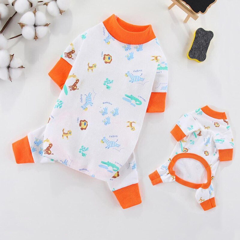 Pijamale din bumbac moale pentru câini pentru cățeluș Onesie drăguță cu desene animate cu design imprimat Haina pentru câini pentru câini de talie mică, băiat, primăvară, vară, salopetă Yorkie pentru animale de companie