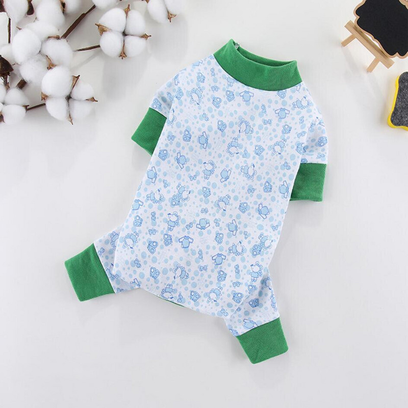 Pijamale din bumbac moale pentru câini pentru cățeluș Onesie drăguță cu desene animate cu design imprimat Haina pentru câini pentru câini de talie mică, băiat, primăvară, vară, salopetă Yorkie pentru animale de companie