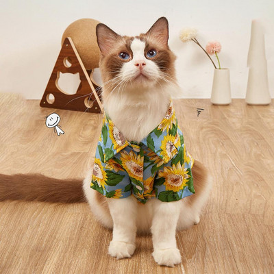 Stylish Pet Shirt Protect Skin Dog Costume Comfortable Sunflower Pattern Pet Dog Short Sleeve Shirt Outfit