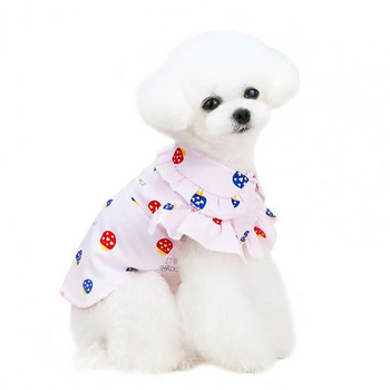 Модна кучешка тениска Сладка щампа с гъби Удобен за кожата дизайн на памучни копчета Разрошена жилетка за домашни любимци Дрехи за лятото