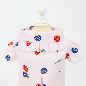 Модна кучешка тениска Сладка щампа с гъби Удобен за кожата дизайн на памучни копчета Разрошена жилетка за домашни любимци Дрехи за лятото
