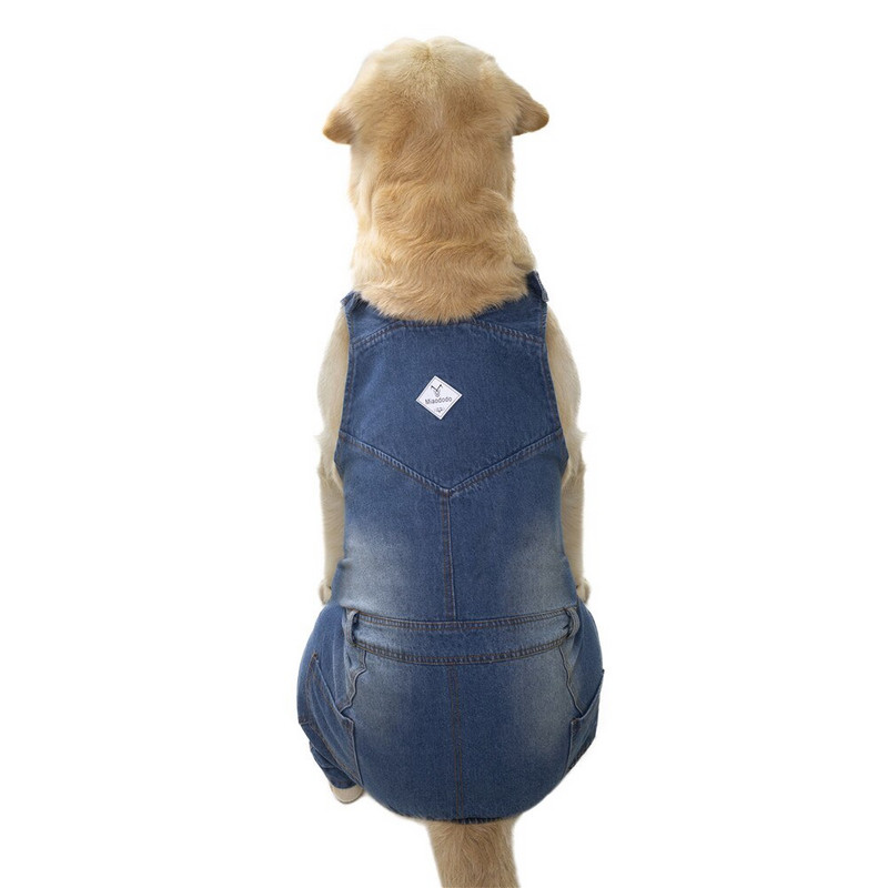 Miaododo Blugi pentru câini de dimensiuni medii și mari Salopete pentru câini Haina din denim Costume Pantaloni pentru câini spălați vintage albastru Jachetă clasică