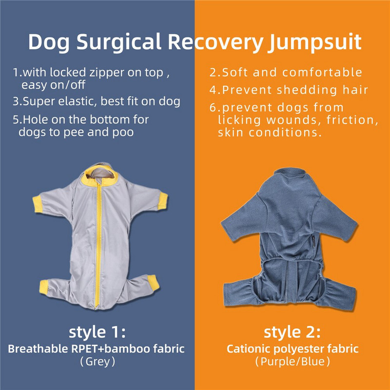 Šilta žieminė pižama vidutinio dydžio šunims Lankstus minkštas šunų chirurginis atstatymo kombinezonas, neleidžiantis nusimesti augintiniui