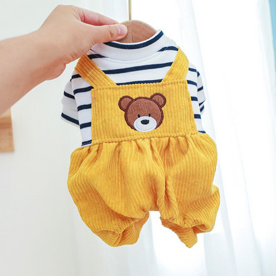 Žlté nohavice s medveďom, zimný overal pre psa s čiernym pruhovaným tričkom, šteniatka Yorkshire, malé zvieratá, jesenný overal pre domáce zvieratá, oblečenie, odevy, tovar