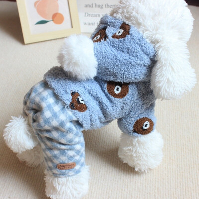 2022. aasta sügise ja talve uusimad lemmikloomariided kutsikate riided, soojad puuvillased polsterdatud villakaru trükkimine, nelja jalaga kombinesoonid koertele