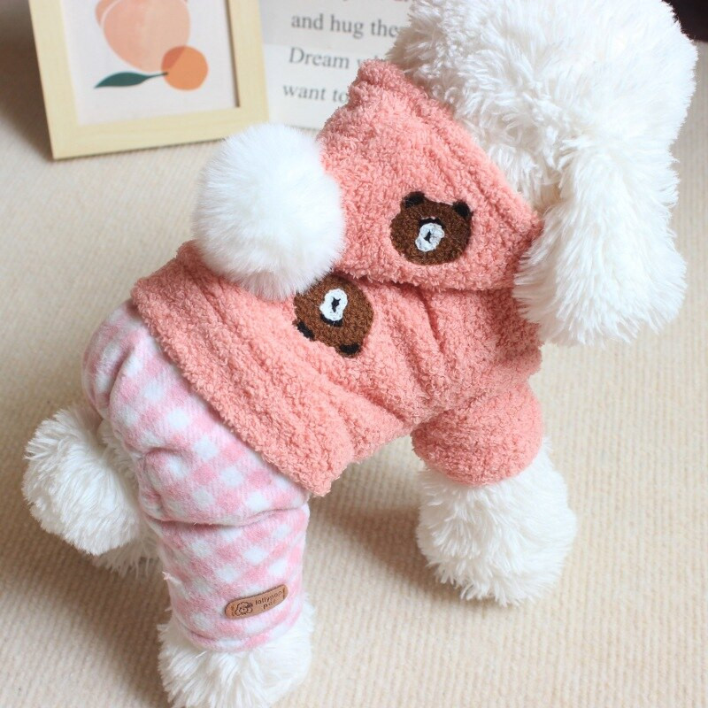 2022. aasta sügise ja talve uusimad lemmikloomariided kutsikate riided, soojad puuvillased polsterdatud villakaru trükkimine, nelja jalaga kombinesoonid koertele