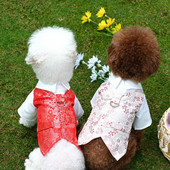 Costum pentru animale de companie Haine pentru căței Respirabil ușor de purtat Pânză Design delicat cu butoane Articole multicolore pentru animale de companie