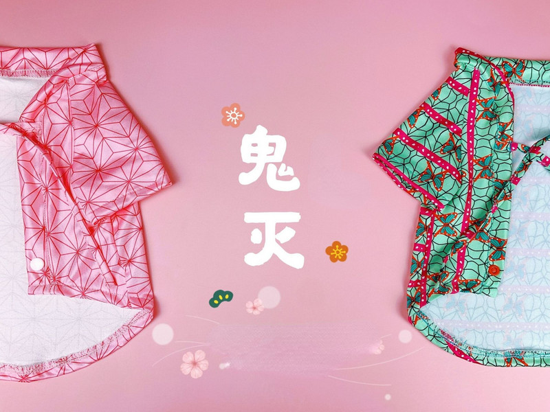 „Demon Slayer“ naminių gyvūnėlių drabužiai labai elastingi šunų kimono marškinėliai šunų ledo šilko šviesūs kostiumo drabužiai katėms ir šunims T