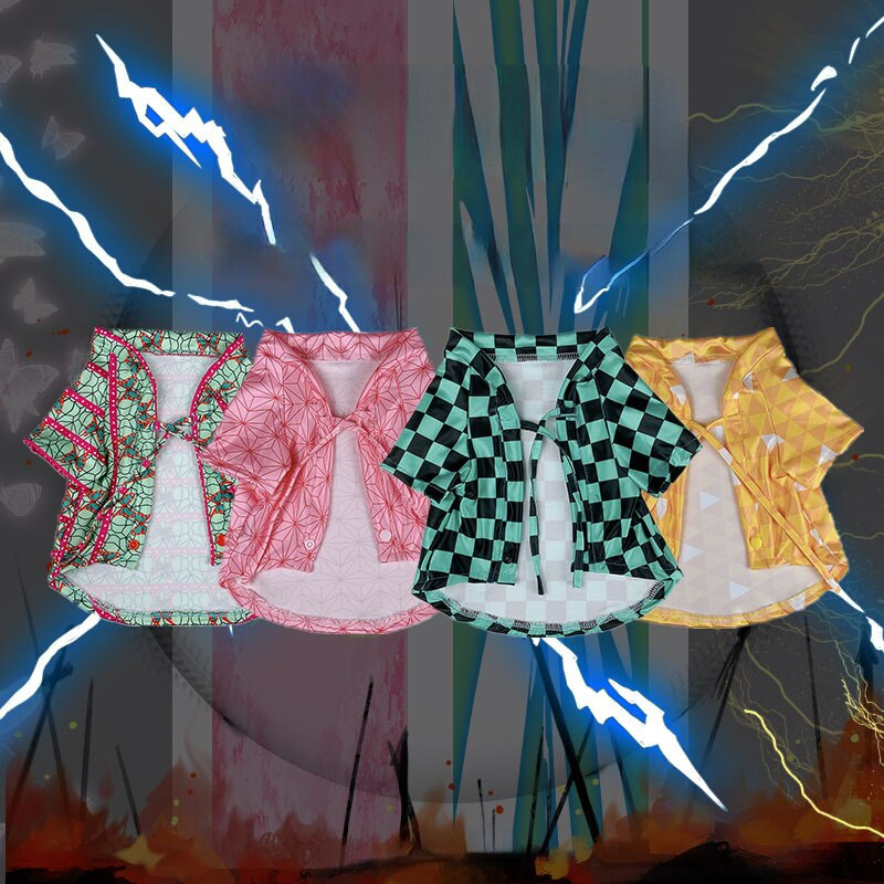 „Demon Slayer“ naminių gyvūnėlių drabužiai labai elastingi šunų kimono marškinėliai šunų ledo šilko šviesūs kostiumo drabužiai katėms ir šunims T