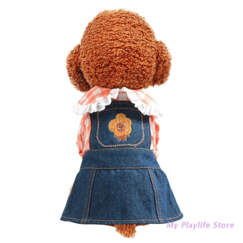 Šuo Buffalo Plaid Džinsai Meškiuko spausdinimo Naminių gyvūnėlių suknelės Šuniuko kostiumo Suknelė su languotu kačiuko šuniuko princesės suknelė Naminių gyvūnėlių sijonu