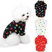 Jesenné a zimné tričko pre psov, teplé flísové tričko s potlačou srdca, pulóver pre šteniatka, celotelové oblečenie pre psov s malými psíkmi