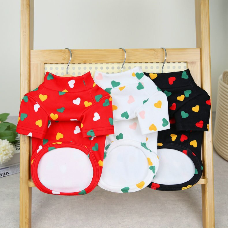 Jesenné a zimné tričko pre psov, teplé flísové tričko s potlačou srdca, pulóver pre šteniatka, celotelové oblečenie pre psov s malými psíkmi