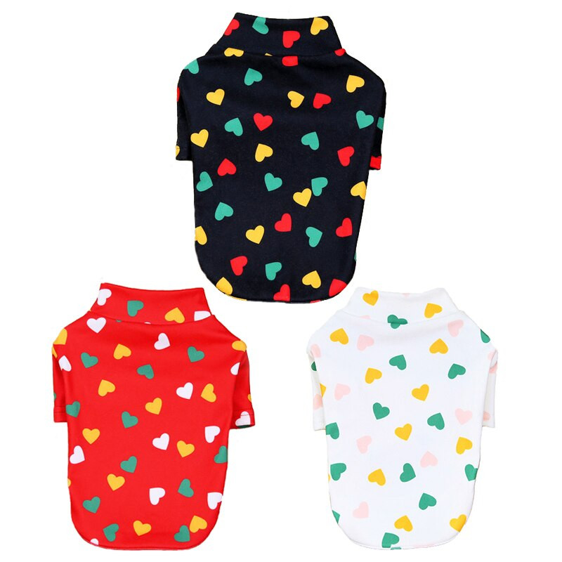 Jesenné a zimné tričko pre psov, teplé flísové tričko s potlačou srdca, pulóver pre šteniatka, celotelové oblečenie pre psov s malými psíkmi