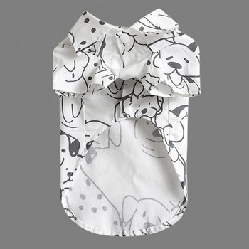 Плътно прилепнала риза с кученца Бяла тениска за домашни любимци Очарователна тениска с щадяща се яка с отгъваща се яка Костюм за кучета