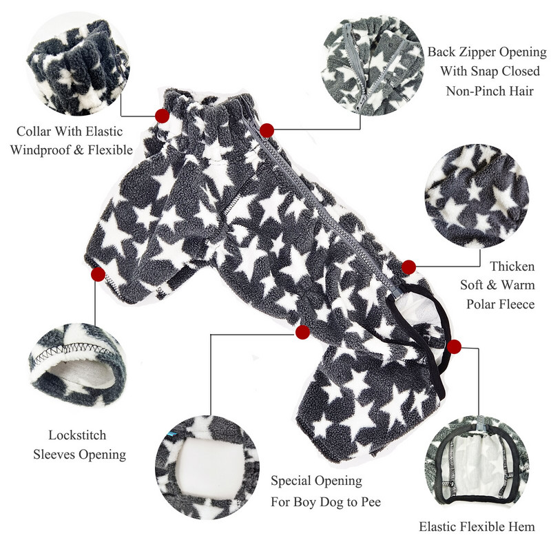 Fleece παλτό σκυλιών για μικρά σκυλιά αντιανεμική ζεστή φόρμα για κατοικίδια με χειμερινή στολή σκυλάκι με φερμουάρ Πλήρως καλυμμένη κοιλιά για σκύλο αγόρι/κορίτσι