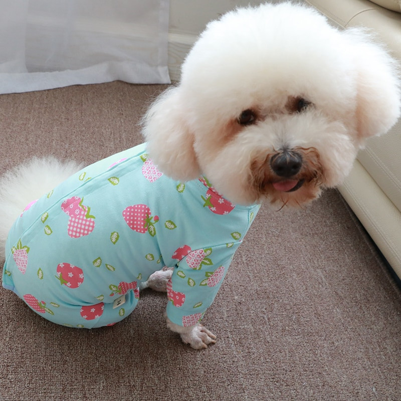 Salopetă pentru câini de companie, 100% bumbac, cu imprimeu subțire, pentru câinii de talie mică, pijamale pentru protejarea burticii, haine pentru cățeluși, hanorac chihuahua