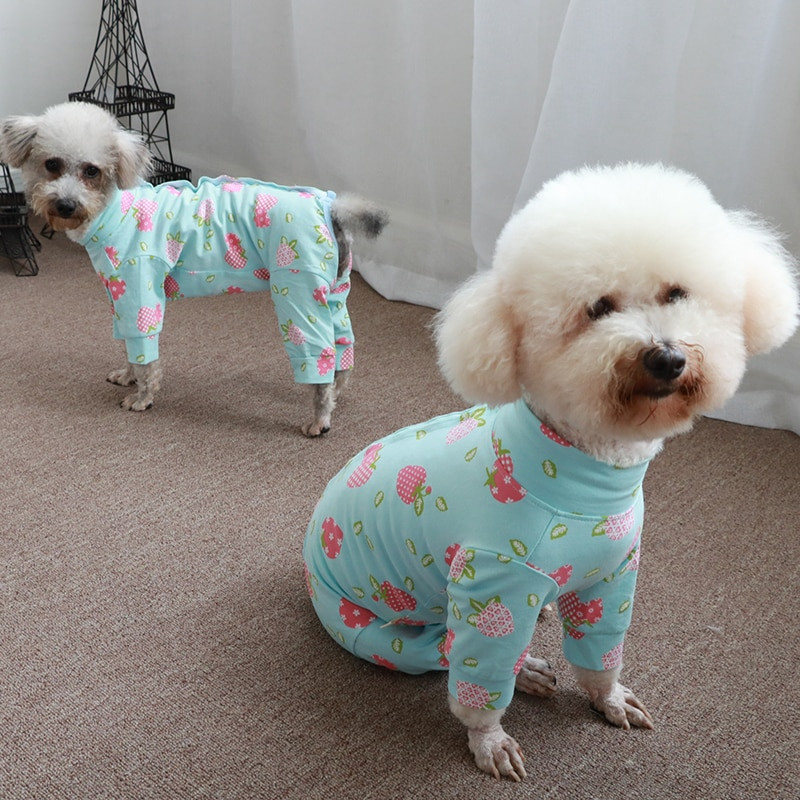 Salopetă pentru câini de companie, 100% bumbac, cu imprimeu subțire, pentru câinii de talie mică, pijamale pentru protejarea burticii, haine pentru cățeluși, hanorac chihuahua