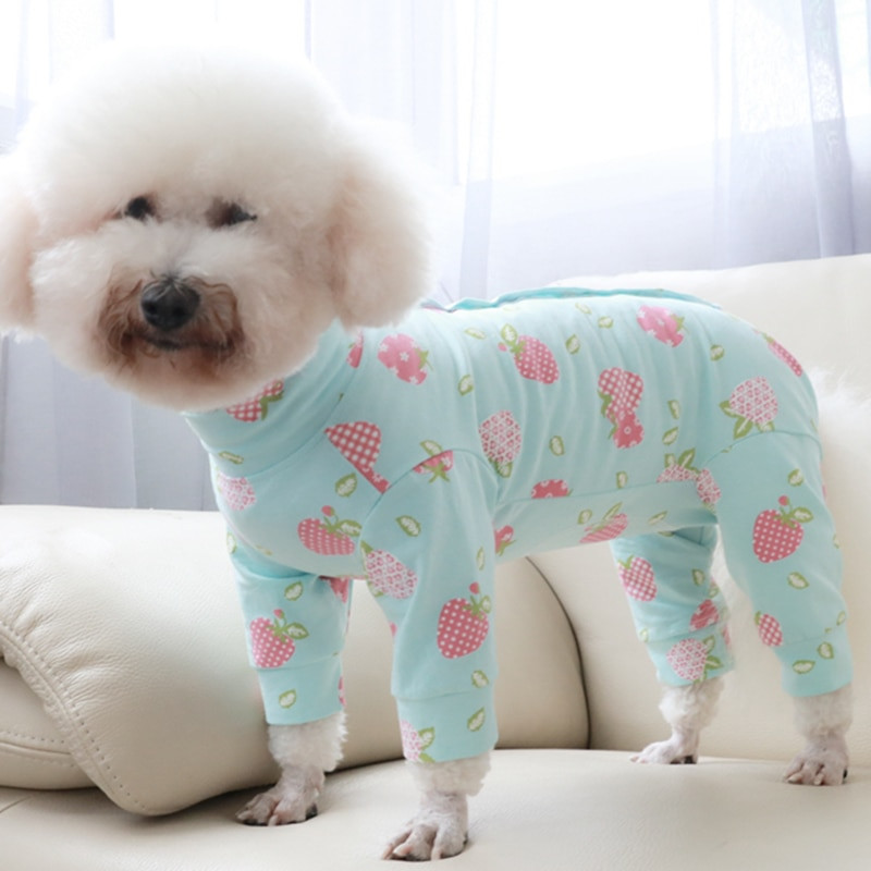 Salopetă pentru câini de companie, 100% bumbac, cu imprimeu subțire, pentru câinii de talie mică, pijamale pentru protejarea burticii, haine pentru cățeluși, hanorac chihuahua