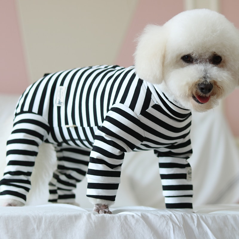 Overal pre domácich miláčikov, tenké oblečenie pre šteniatka, 100% bavlnené pruhované overaly, chrániace bruško, pyžamo pre malé psy, čivava, pudel, mikina