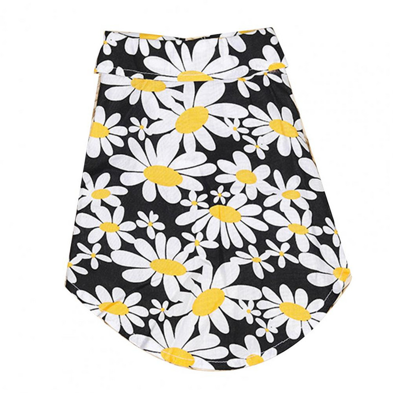 Teddy Pomeranian Beach Holiday Idylické tričko so psom Tričko s potlačou chryzantém, obojstranná bavlnená vesta s gombíkovým dizajnom na leto