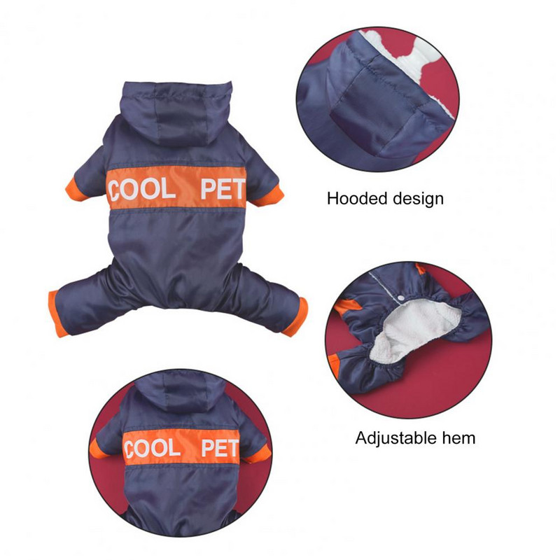 Naminių gyvūnėlių kombinezonas su raidžių spausdinimu, ištraukiamas Hem naminių gyvūnėlių šliaužtinukas su gobtuvu, pastorintas vėjui atsparus poliesteris, keturių antblauzdžių naminis kostiumas meškiukui