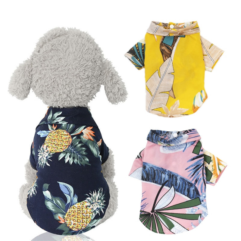 Cămăși de plajă de vară câine drăguț Hawaii ocazional animal de companie îmbrăcăminte pisică tricou floral pentru câini de talie mică chiahuahua franceză fulldog 10A