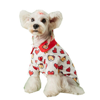 Ρούχα για σκύλους κατοικίδιων ζώων Καλοκαιρινό λεπτό πουκάμισο για σκύλους Ρούχα γάτας Μικρή καρδιά Αρκούδα Εκτύπωση Χαριτωμένο κορίτσι μόδας για αγόρι Chihuahua Προϊόντα για κατοικίδια 2023