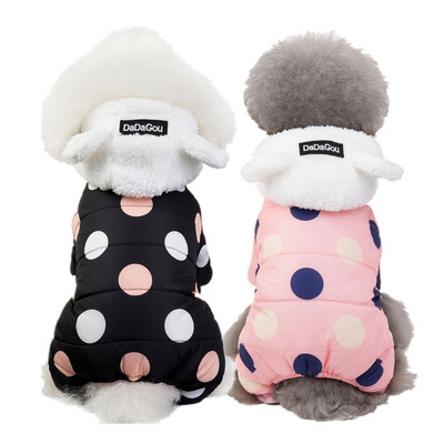 Koerariided täpiga kapuutsiga mantel Talvise sooja koera kutsika riided väikesele lemmikloomale riided Jumpsuit väikesele koerale
