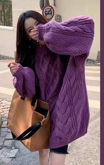 Широк модел зимен пуловер с дълъг ръкав за бременни