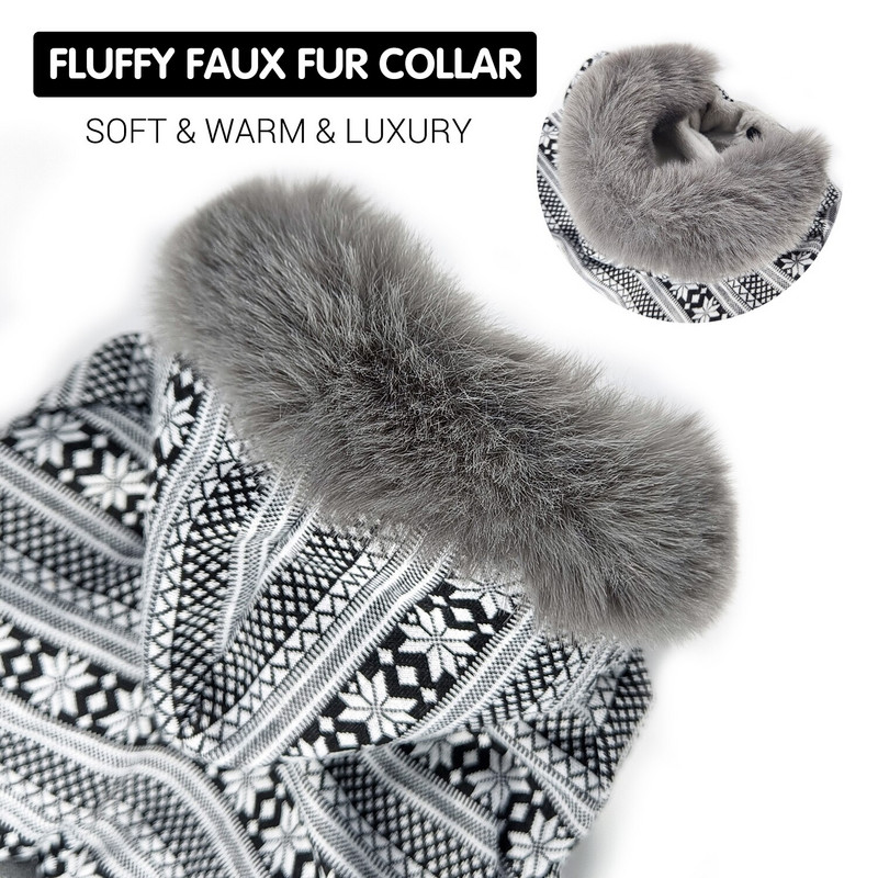 Oblečenie pre psov pre malých psov, zimný teplý luxusný nadýchaný kožušinový obojok s kapucňou, kabát s snehovou vločkou, overal pre domáce zvieratá, bunda Chihuahua