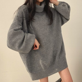 Ежедневен зимен пуловер за  бременни с поло яка 