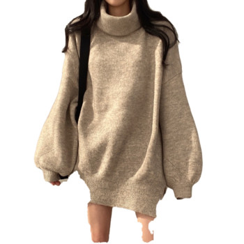 Ежедневен зимен пуловер за  бременни с поло яка 