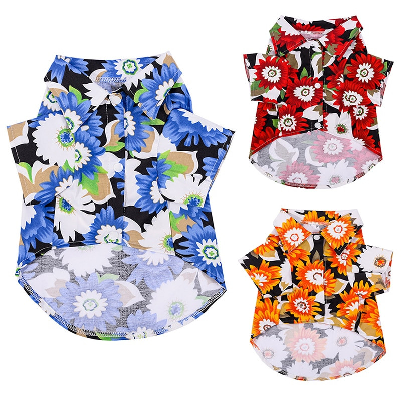 Suvised koerariided Kutsika Rannasärgid Koer Armas Hawaii Vabaajarõivad Lemmikloomakassi Lilleline T-särk väikestele koertele Chiahuahua buldog