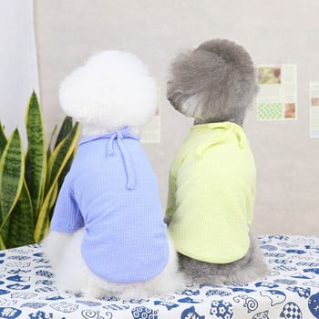 Дрехи за домашни кучета Пролет Лято Тънки гащеризони за домашни котки Трицветна тениска с дълги ръкави и слюнка Хавлиени дрехи Kawaii Puppy