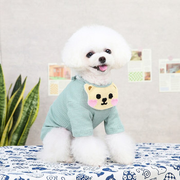 Дрехи за домашни кучета Пролет Лято Тънки гащеризони за домашни котки Трицветна тениска с дълги ръкави и слюнка Хавлиени дрехи Kawaii Puppy