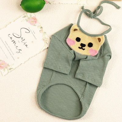 Haine pentru câini de primăvară vară Salopete subțiri pentru pisici pentru animale de companie Tricou cu mâneci lungi în trei culori cu prosop cu saliva Haine pentru cățeluși Kawaii