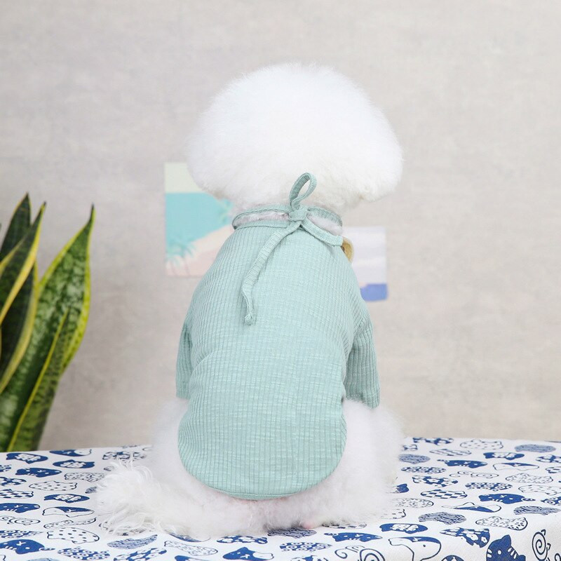 Haine pentru câini de primăvară vară Salopete subțiri pentru pisici pentru animale de companie Tricou cu mâneci lungi în trei culori cu prosop cu saliva Haine pentru cățeluși Kawaii