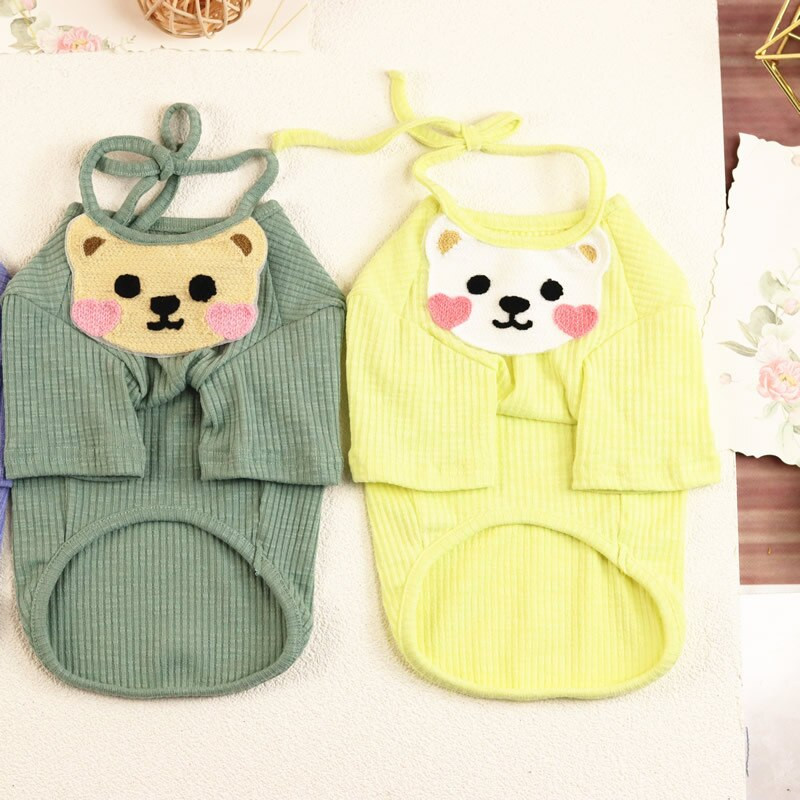 Haine pentru câini de primăvară vară Salopete subțiri pentru pisici pentru animale de companie Tricou cu mâneci lungi în trei culori cu prosop cu saliva Haine pentru cățeluși Kawaii