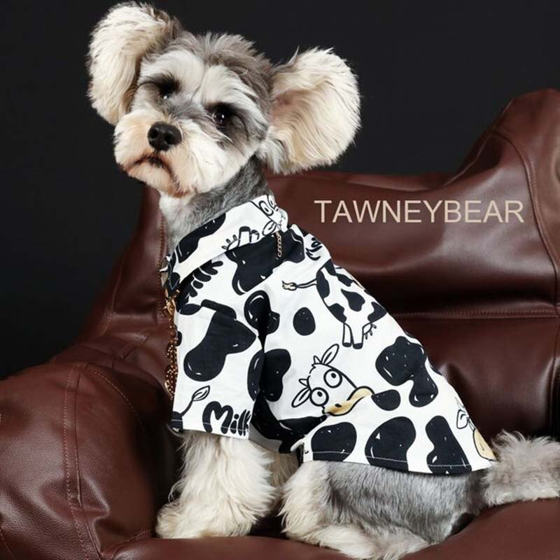Oblečenie pre domáce zvieratá, letné tenké prázdninové kravy, vzorované tričko pre psov, bradáč, čivava, bišon, mačka, malé psy, oblečenie pre šteňatá s krátkym rukávom