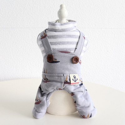 Oblečenie pre psov s potlačou plachetnice, pruhmi a šteniatkami pre štyroch nohách, zimný overal pre psov